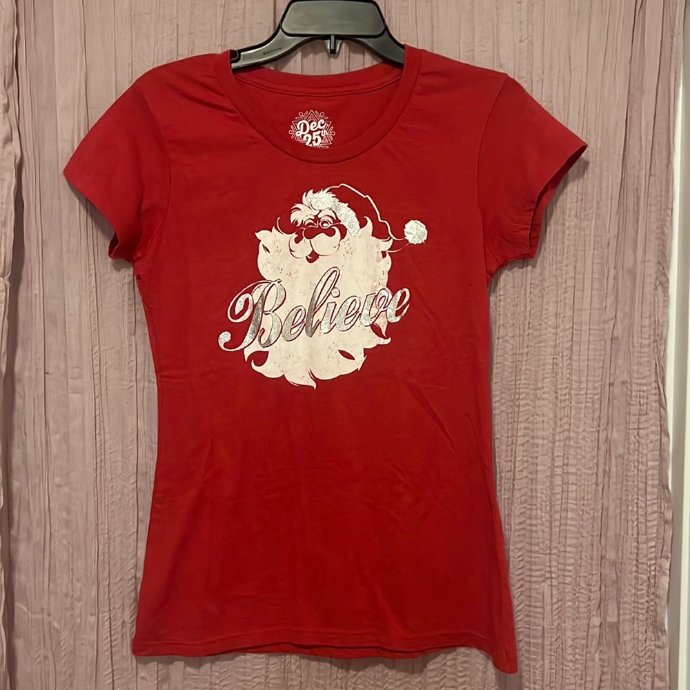 Dec 25th Red Santa “Believe” Woman’s Tee
